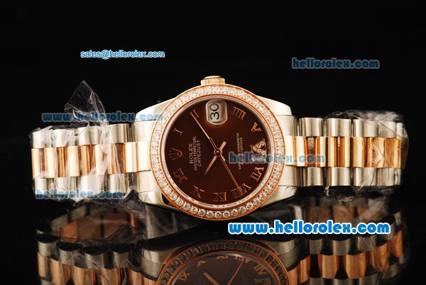 Rolex Datejust Automatic Movement Steel Case with Brown Dial and Diamond Bezel-Two Tone Strap - Click Image to Close